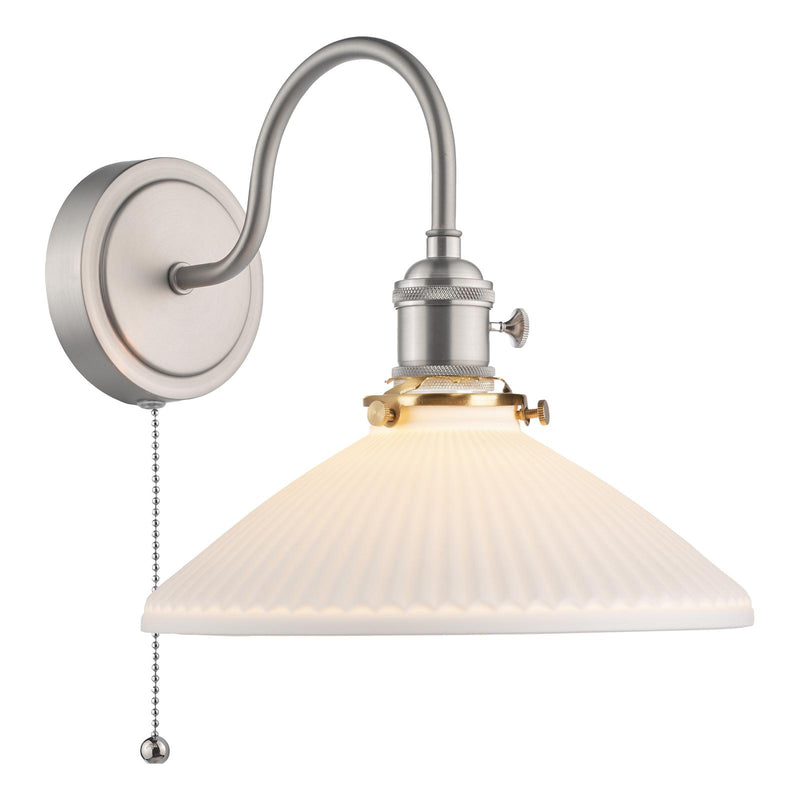Dar Lighting Hadano Wall Light Antique Chrome & Ceramic Shallow Shade • HAD0761-10