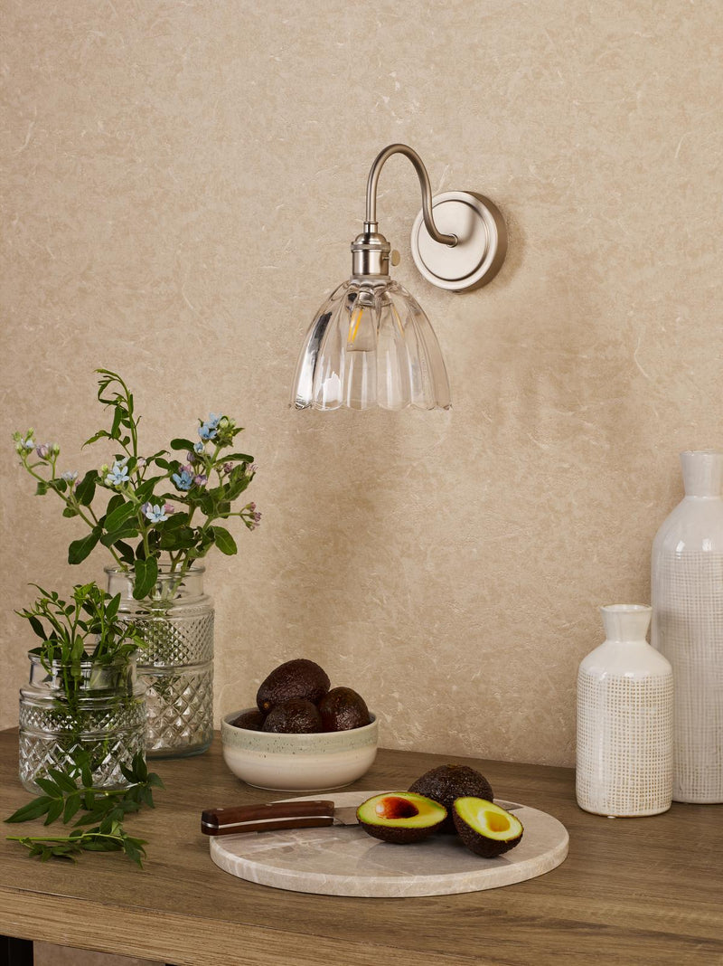 Dar Lighting Hadano Wall Light Antique Chrome and Scalloped Bell Glass • HAD0761-11