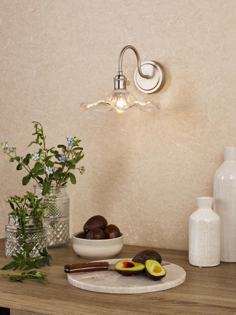 Dar Lighting Hadano Wall Light Antique Chrome and Wavy Glass • HAD0761-12