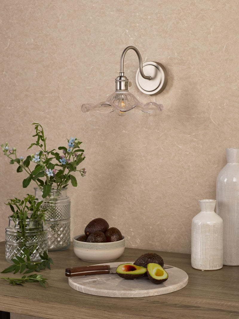 Dar Lighting Hadano Wall Light Antique Chrome and Wavy Glass • HAD0761-12