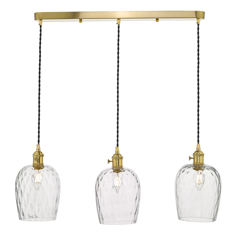 Dar Lighting Hadano 3 Light Brass Suspension With Dimpled Glass Shades • HAD3640-03