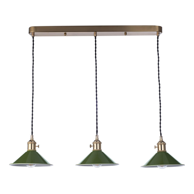 Dar Lighting Hadano 3 Light Brass Suspension With Olive Green Shades • HAD3640-07