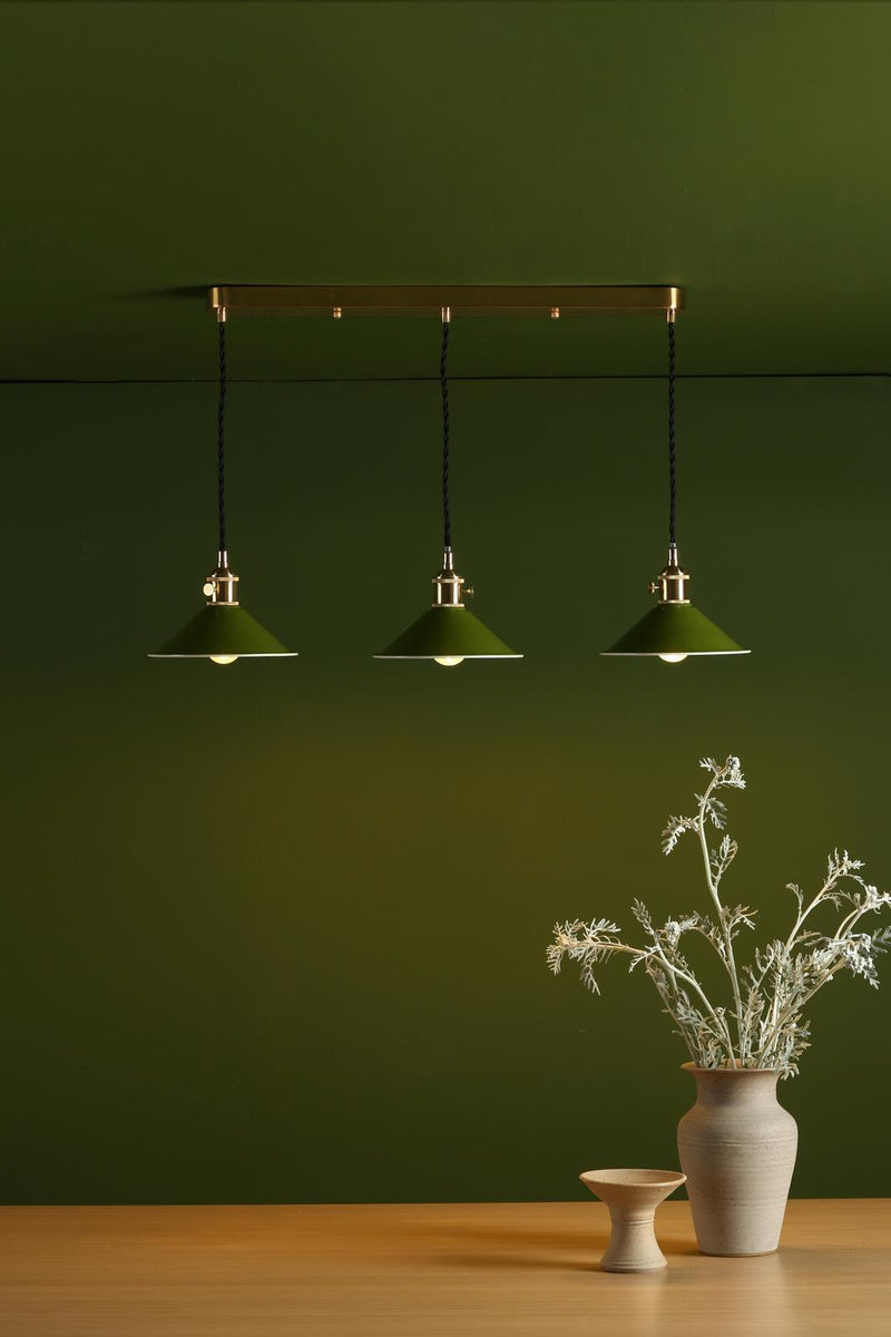 Dar Lighting Hadano 3 Light Brass Suspension With Olive Green Shades • HAD3640-07