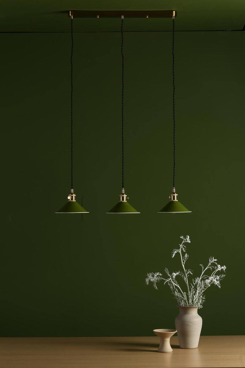 Dar Lighting Hadano 3 Light Brass Suspension With Olive Green Shades • HAD3640-07