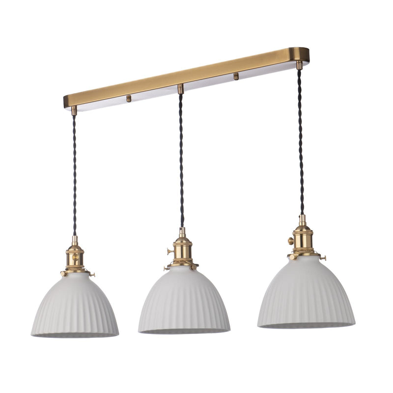 Dar Lighting Hadano 3 Light Bar Pendant Natural Brass & Ceramic Domed Shade • HAD3640-09