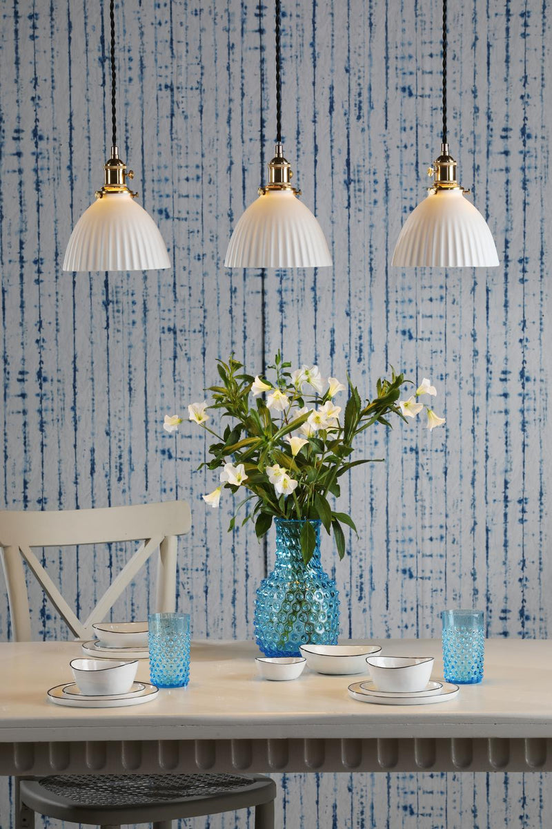 Dar Lighting Hadano 3 Light Bar Pendant Natural Brass & Ceramic Domed Shade • HAD3640-09