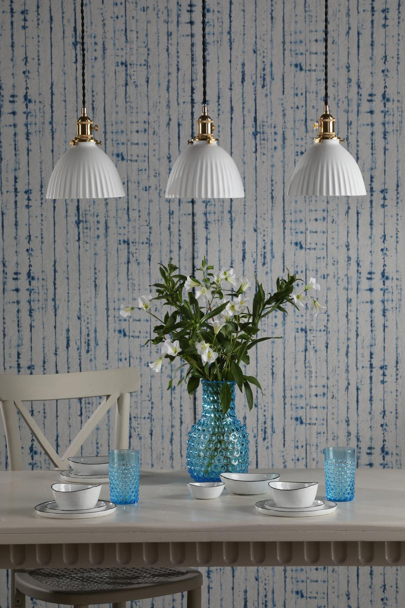 Dar Lighting Hadano 3 Light Bar Pendant Natural Brass & Ceramic Domed Shade • HAD3640-09
