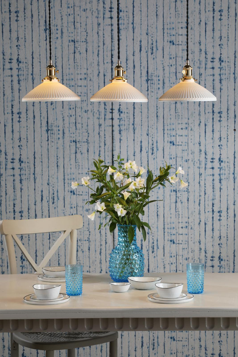 Dar Lighting Hadano 3 Light Bar Pendant Natural Brass & Ceramic Shallow Shade • HAD3640-10
