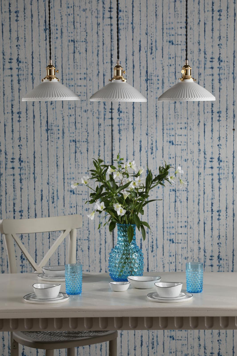 Dar Lighting Hadano 3 Light Bar Pendant Natural Brass & Ceramic Shallow Shade • HAD3640-10