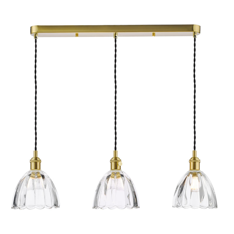 Dar Lighting Hadano 3 Light Bar Pendant Natural Brass and Scalloped Bell Glass • HAD3640-11