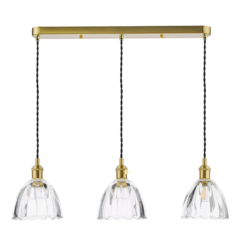 Dar Lighting Hadano 3 Light Bar Pendant Natural Brass and Scalloped Bell Glass • HAD3640-11
