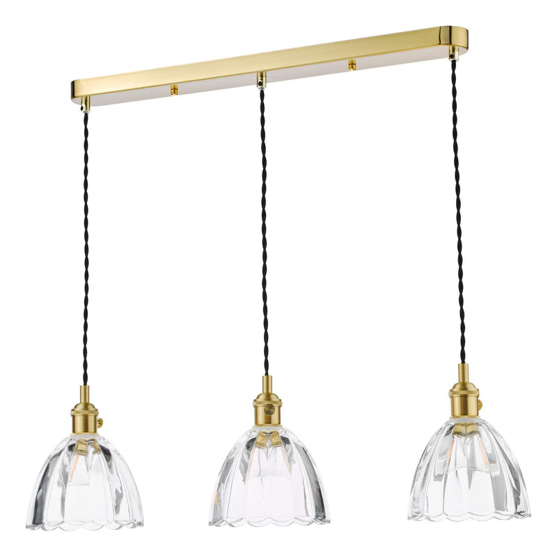 Dar Lighting Hadano 3 Light Bar Pendant Natural Brass and Scalloped Bell Glass • HAD3640-11