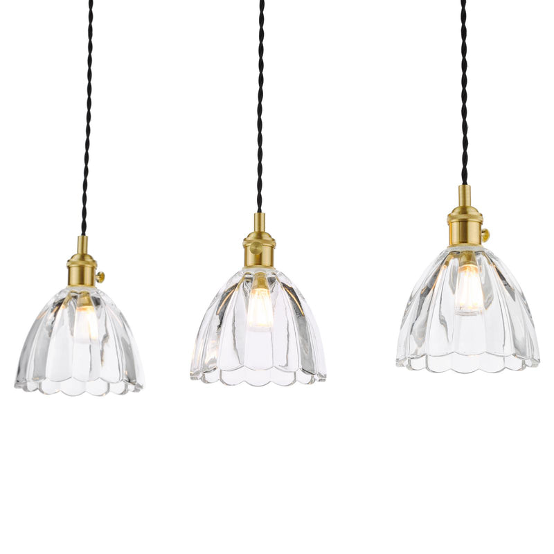 Dar Lighting Hadano 3 Light Bar Pendant Natural Brass and Scalloped Bell Glass • HAD3640-11