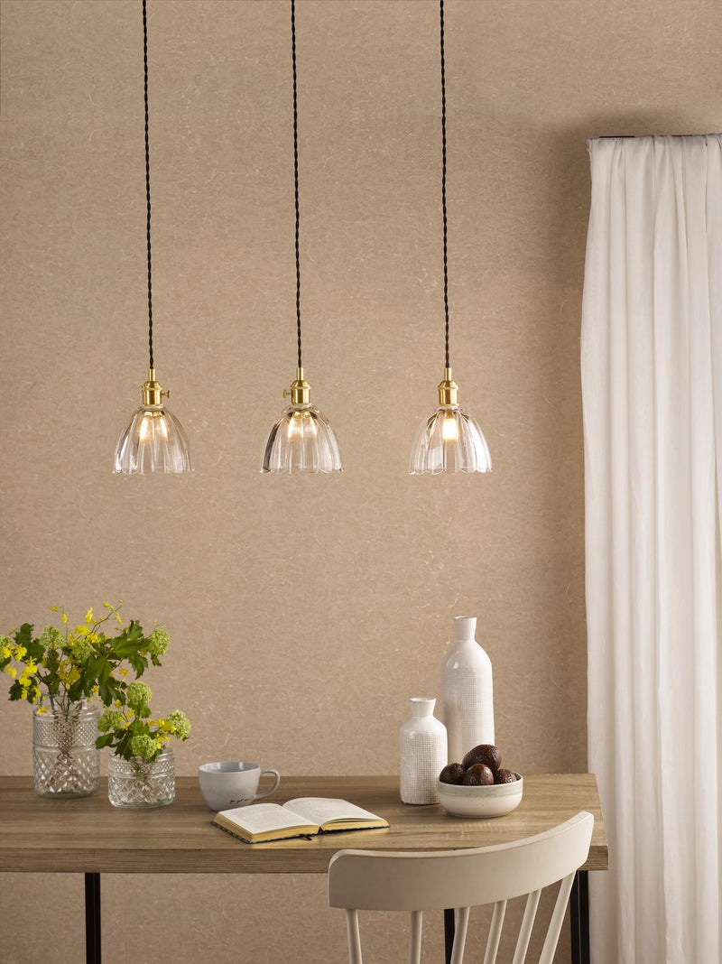Dar Lighting Hadano 3 Light Bar Pendant Natural Brass and Scalloped Bell Glass • HAD3640-11