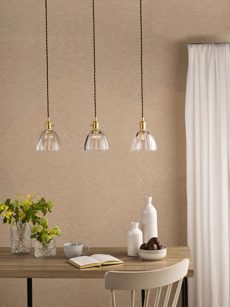 Dar Lighting Hadano 3 Light Bar Pendant Natural Brass and Scalloped Bell Glass • HAD3640-11