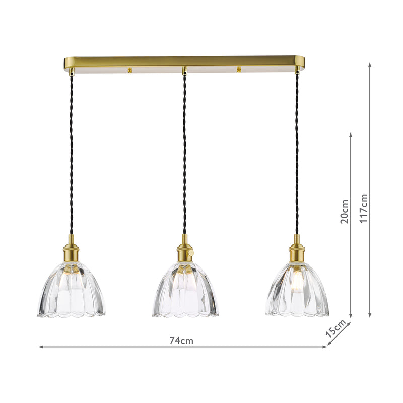 Dar Lighting Hadano 3 Light Bar Pendant Natural Brass and Scalloped Bell Glass • HAD3640-11