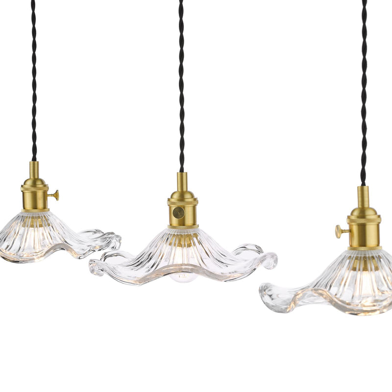 Dar Lighting Hadano 3 Light Bar Pendant Natural Brass and Wavy Glass • HAD3640-12