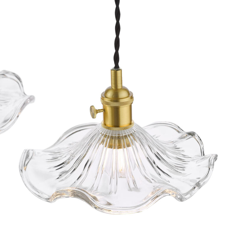 Dar Lighting Hadano 3 Light Bar Pendant Natural Brass and Wavy Glass • HAD3640-12