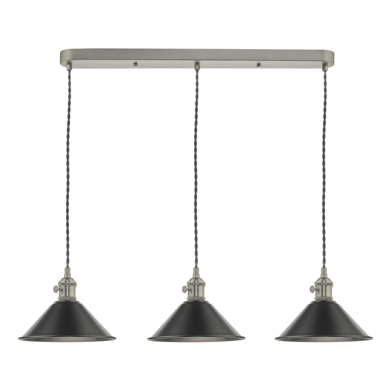 Dar Lighting Hadano 3 Light Antique Chrome Suspension With Antique Petwer Shades • HAD3661-02