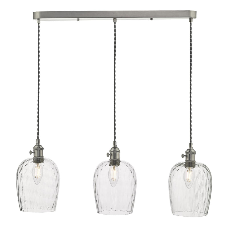 Dar Lighting Hadano 3 Light Antique Chrome Suspension With Dimpled Glass Shades • HAD3661-03
