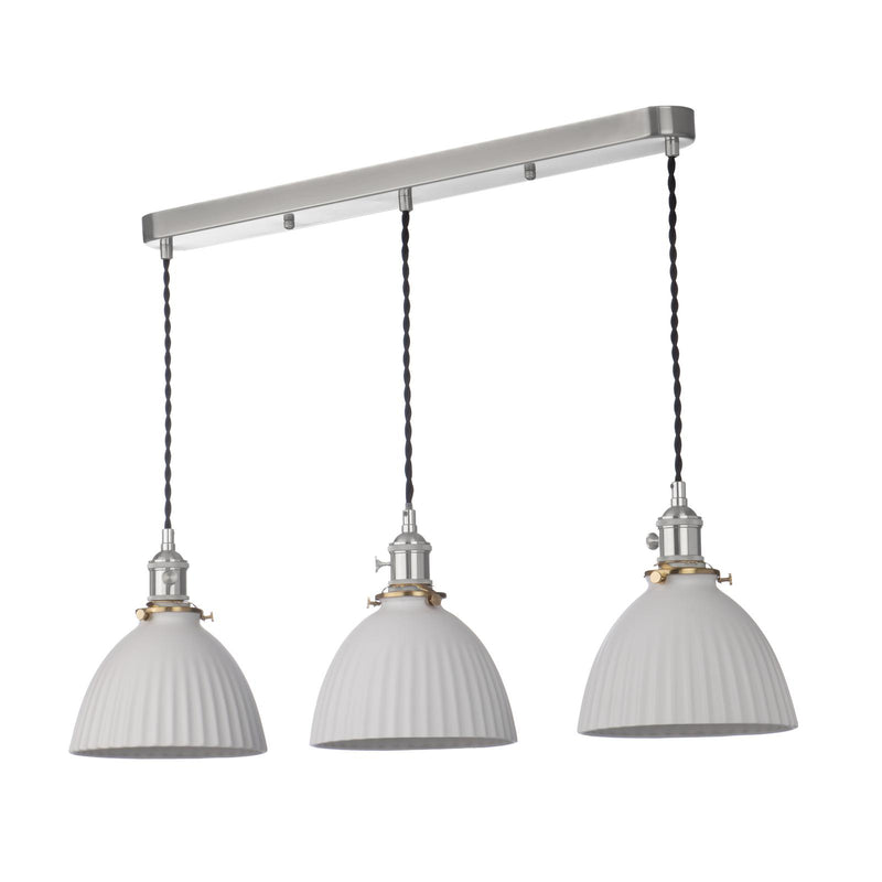 Dar Lighting Hadano 3 Light Bar Pendant Antique Chrome & Ceramic Domed Shade • HAD3661-09