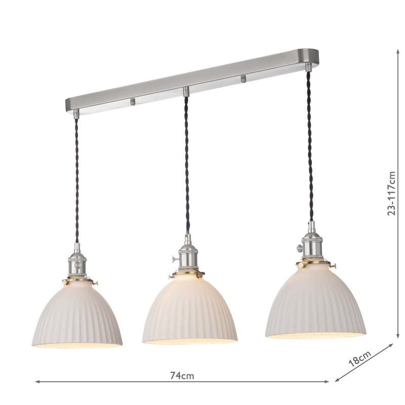 Dar Lighting Hadano 3 Light Bar Pendant Antique Chrome & Ceramic Domed Shade • HAD3661-09