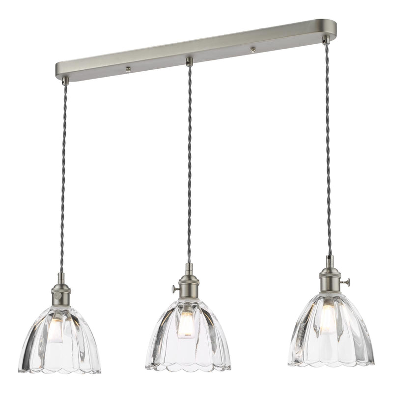 Dar Lighting Hadano 3 Light Bar Pendant Antique Chrome and Scalloped Bell Glass • HAD3661-11