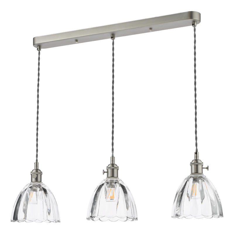 Dar Lighting Hadano 3 Light Bar Pendant Antique Chrome and Scalloped Bell Glass • HAD3661-11