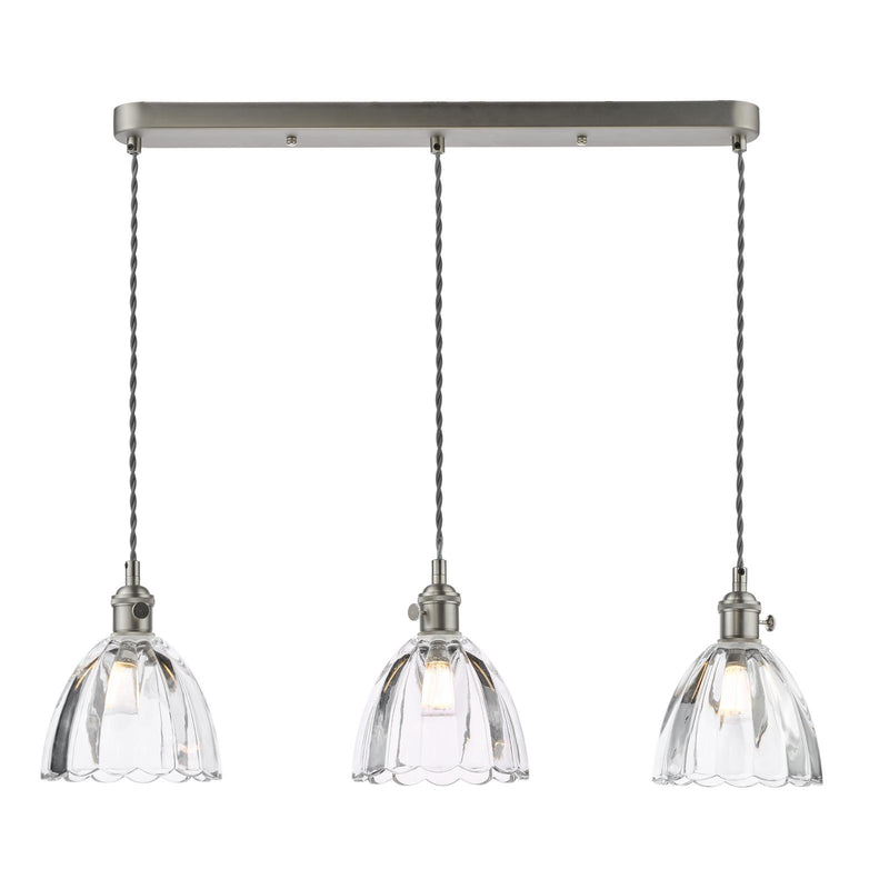 Dar Lighting Hadano 3 Light Bar Pendant Antique Chrome and Scalloped Bell Glass • HAD3661-11