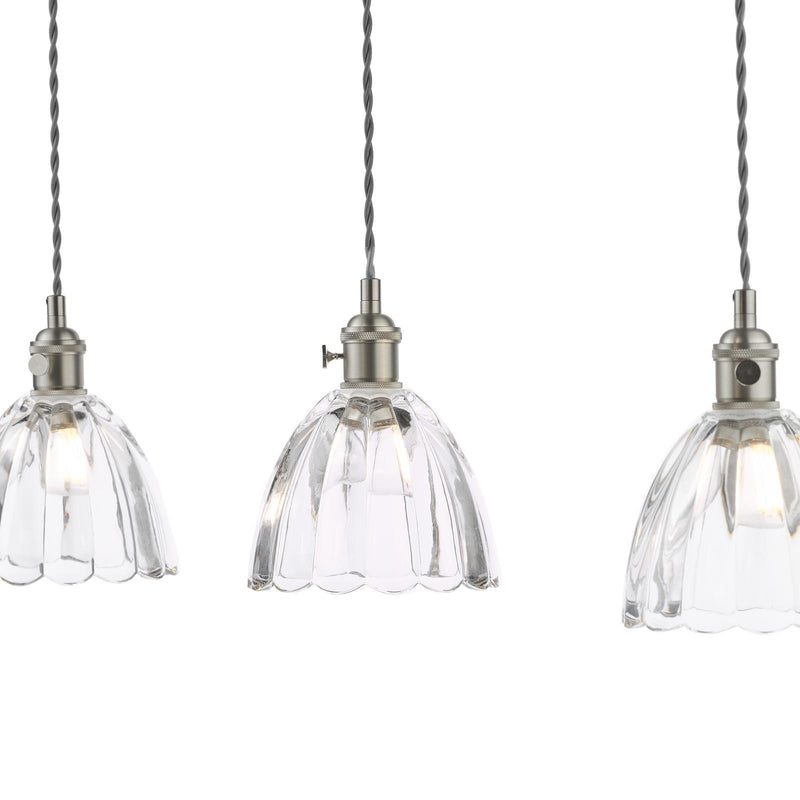 Dar Lighting Hadano 3 Light Bar Pendant Antique Chrome and Scalloped Bell Glass • HAD3661-11