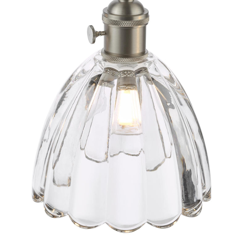 Dar Lighting Hadano 3 Light Bar Pendant Antique Chrome and Scalloped Bell Glass • HAD3661-11