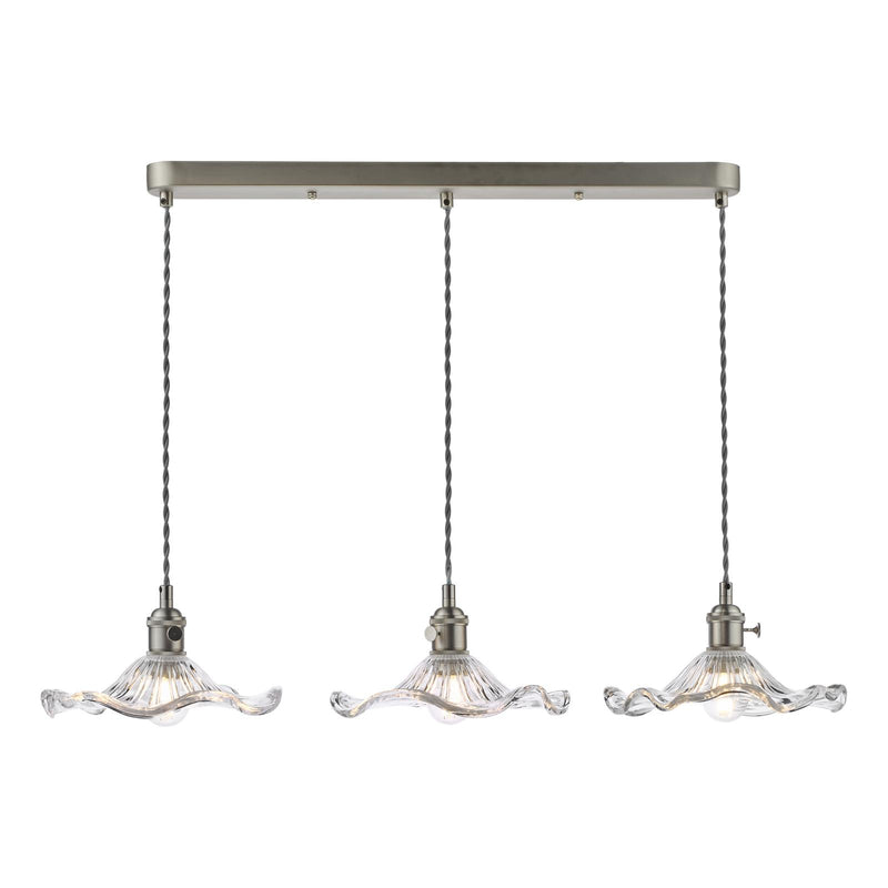 Dar Lighting Hadano 3 Light Bar Pendant Antique Chrome and Wavy Glass • HAD3661-12