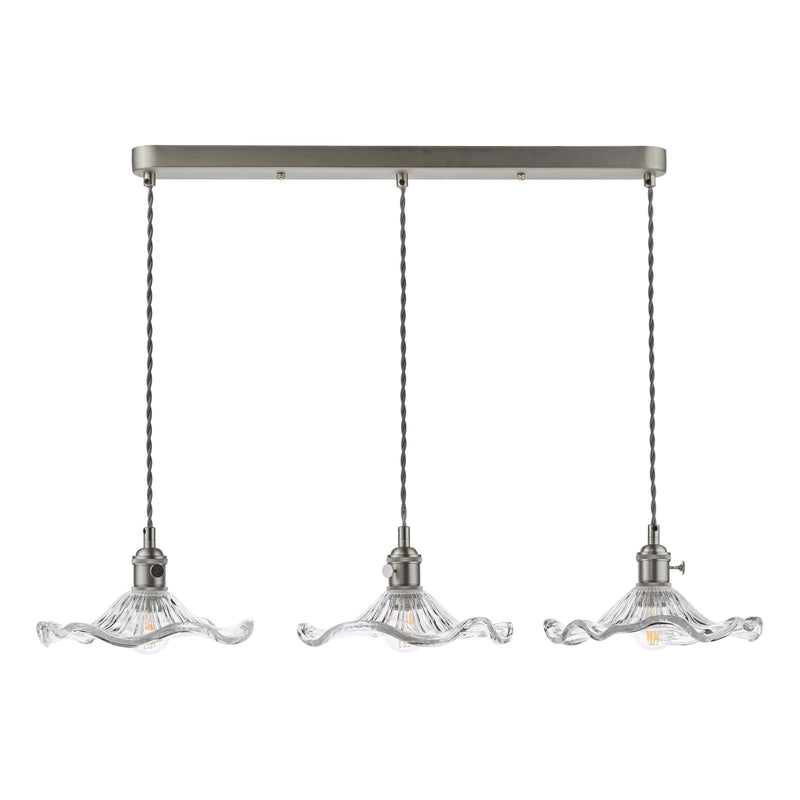 Dar Lighting Hadano 3 Light Bar Pendant Antique Chrome and Wavy Glass • HAD3661-12