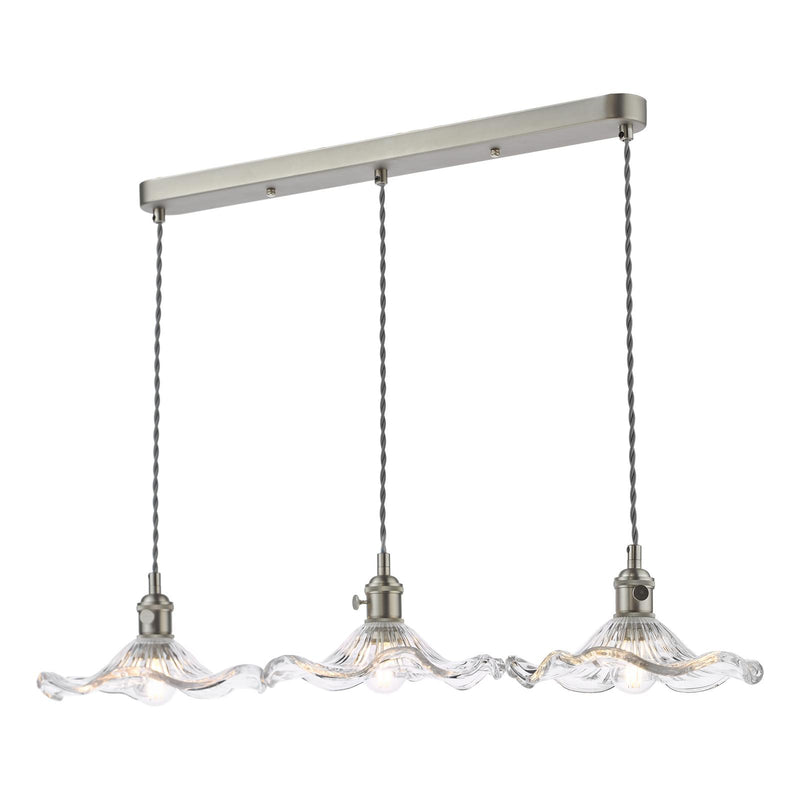 Dar Lighting Hadano 3 Light Bar Pendant Antique Chrome and Wavy Glass • HAD3661-12