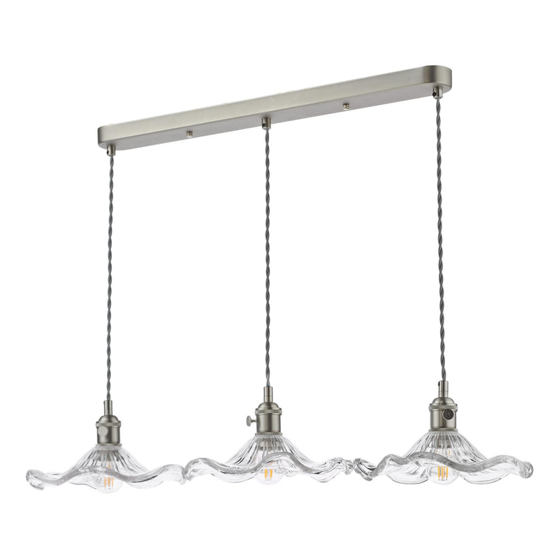 Dar Lighting Hadano 3 Light Bar Pendant Antique Chrome and Wavy Glass • HAD3661-12