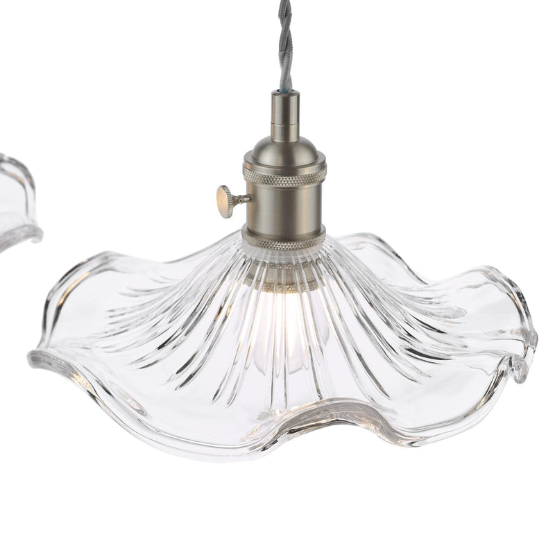 Dar Lighting Hadano 3 Light Bar Pendant Antique Chrome and Wavy Glass • HAD3661-12