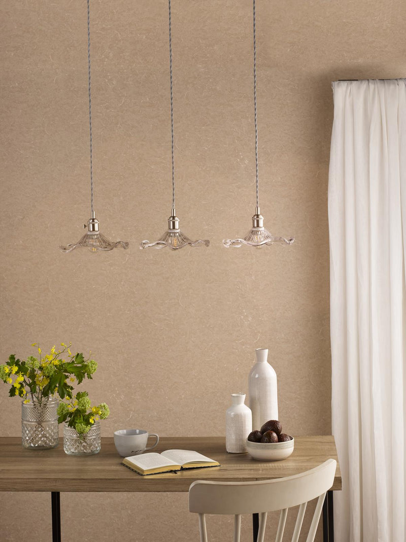Dar Lighting Hadano 3 Light Bar Pendant Antique Chrome and Wavy Glass • HAD3661-12