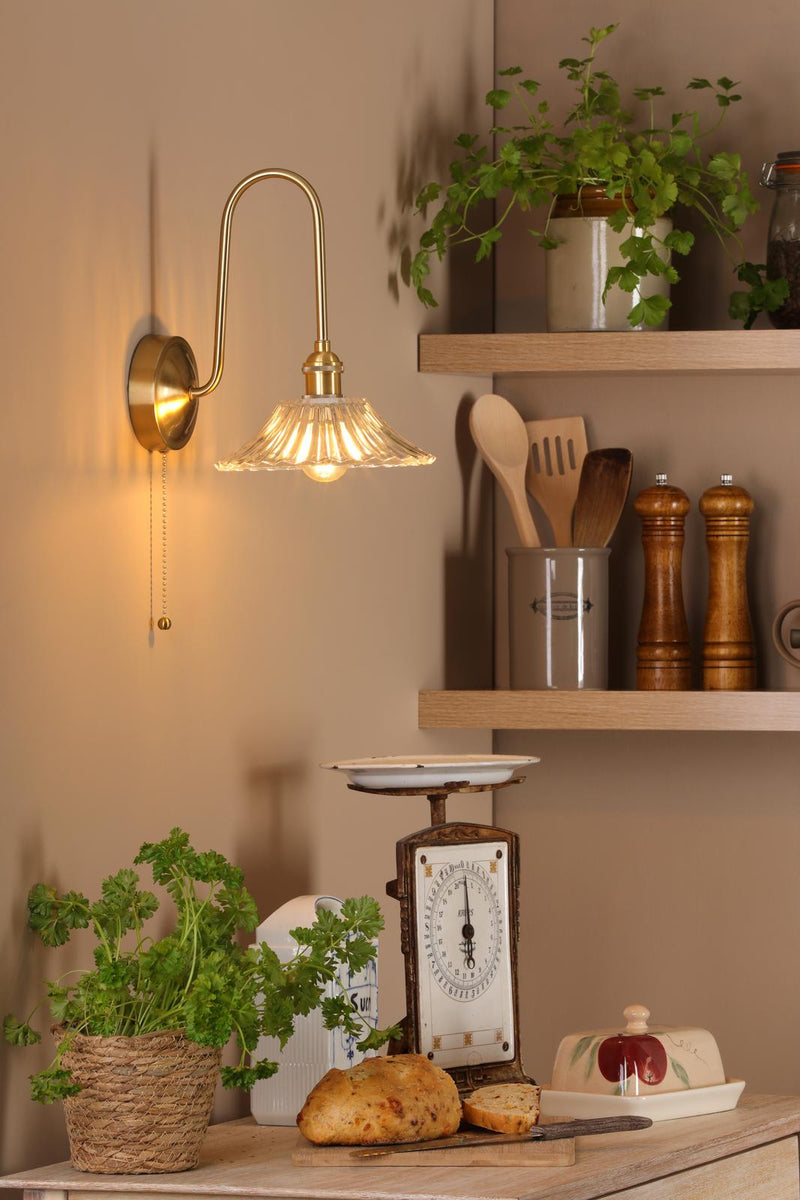 Dar Lighting Hadano Wall Light Natural Brass and Glass • HAD7140-04