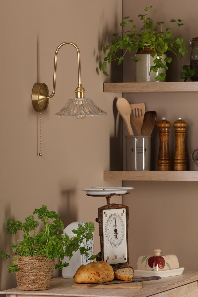 Dar Lighting Hadano Wall Light Natural Brass and Glass • HAD7140-04