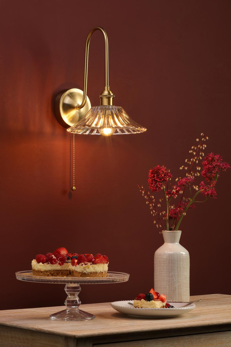 Dar Lighting Hadano Wall Light Natural Brass and Glass • HAD7140-04