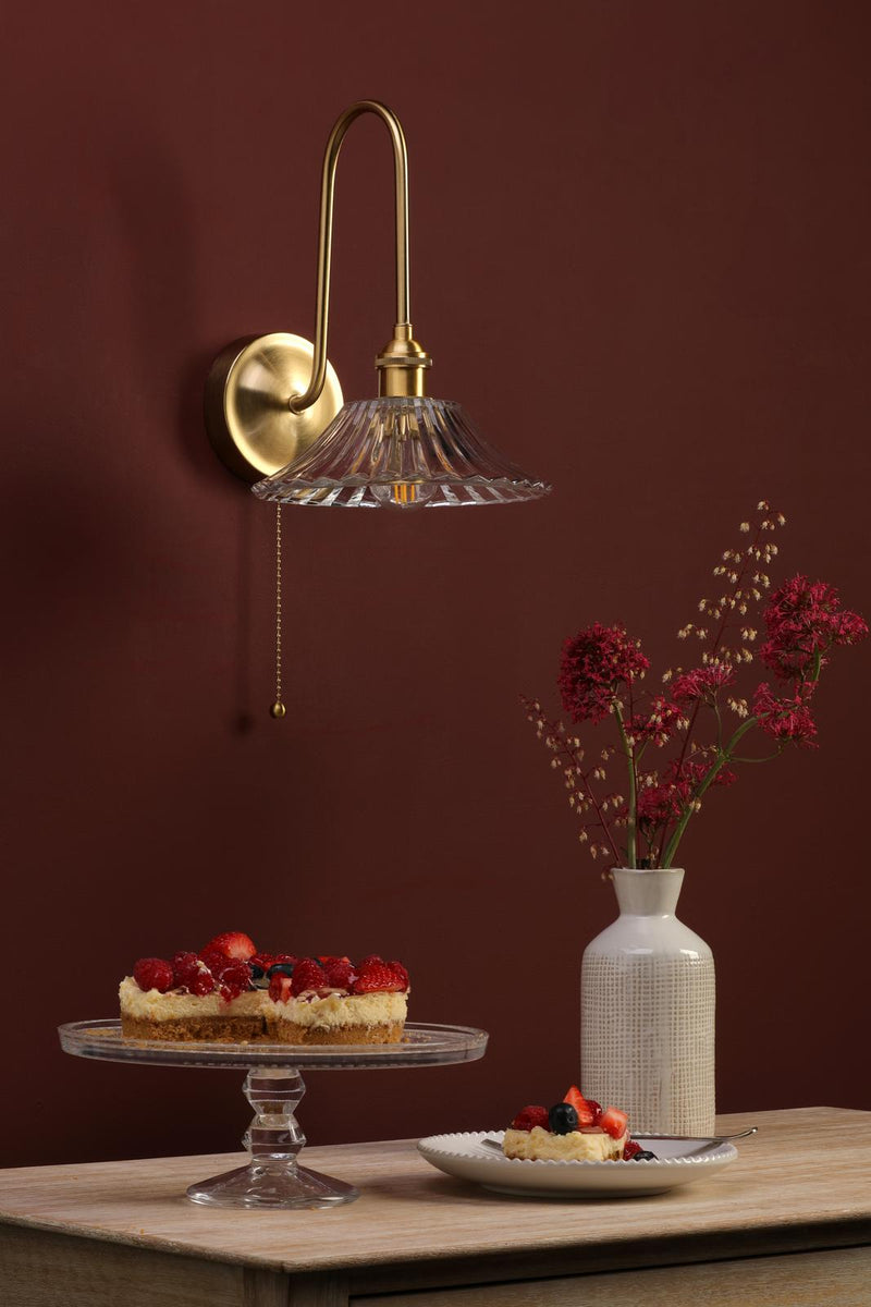Dar Lighting Hadano Wall Light Natural Brass and Glass • HAD7140-04