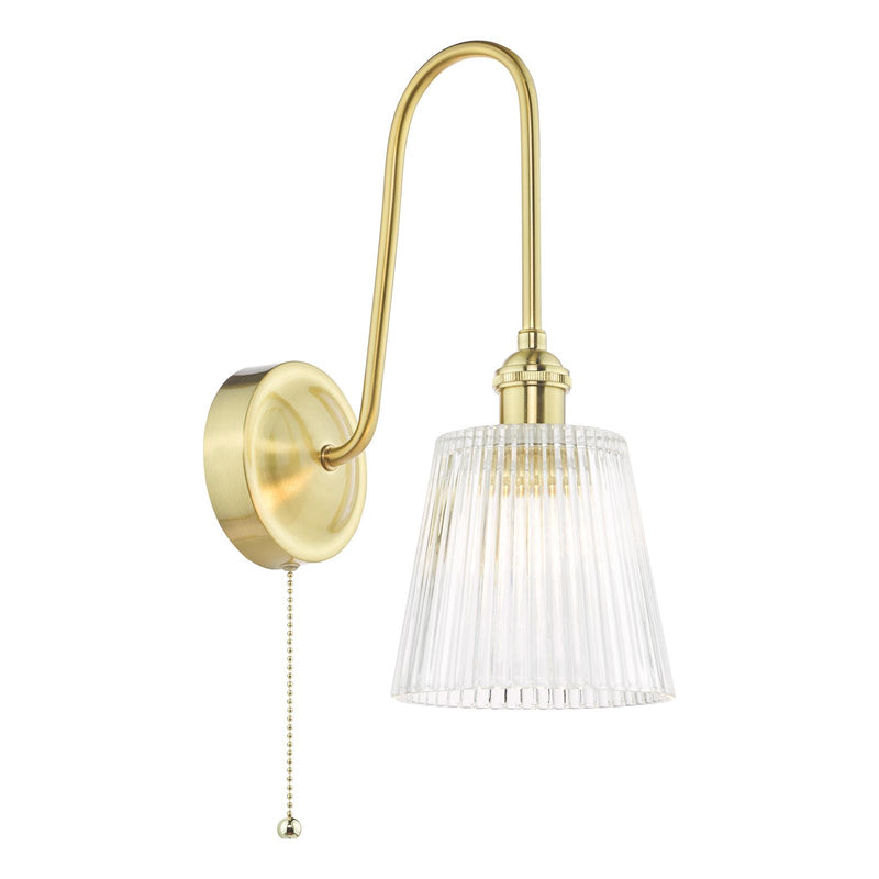 Dar Lighting Hadano Wall Light Natural Brass and Ribbed Glass • HAD7140-05