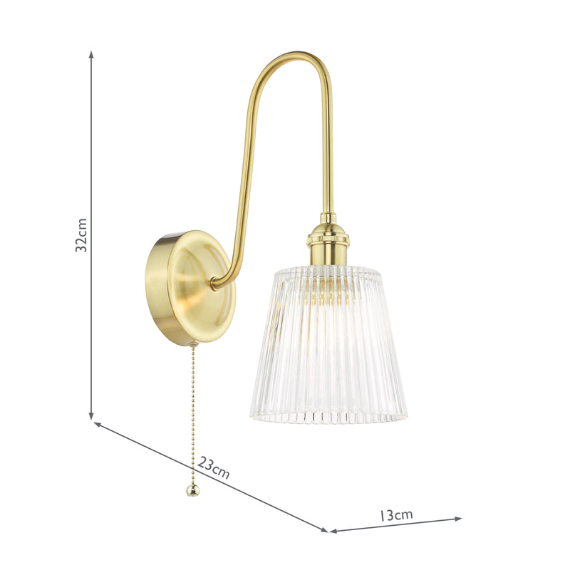 Dar Lighting Hadano Wall Light Natural Brass and Ribbed Glass • HAD7140-05