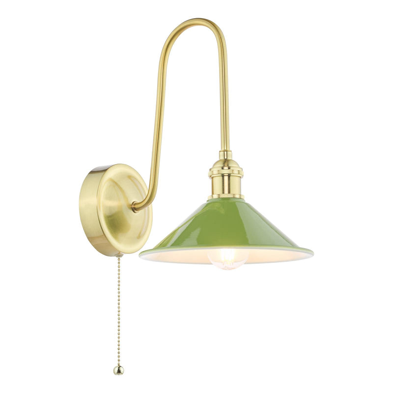 Dar Lighting Hadano Wall Light Natural Brass and Matt Green • HAD7140-07