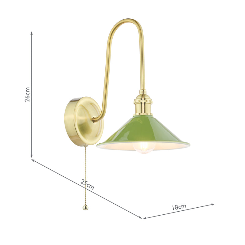 Dar Lighting Hadano Wall Light Natural Brass and Matt Green • HAD7140-07