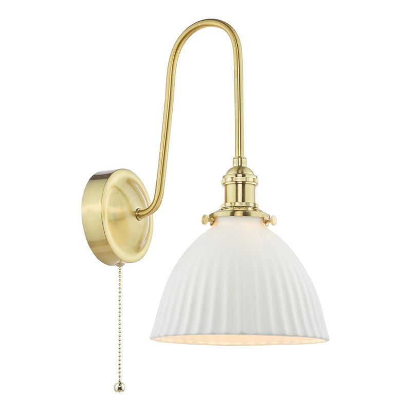 Dar Lighting Hadano Wall Light Natural Brass and White • HAD7140-09