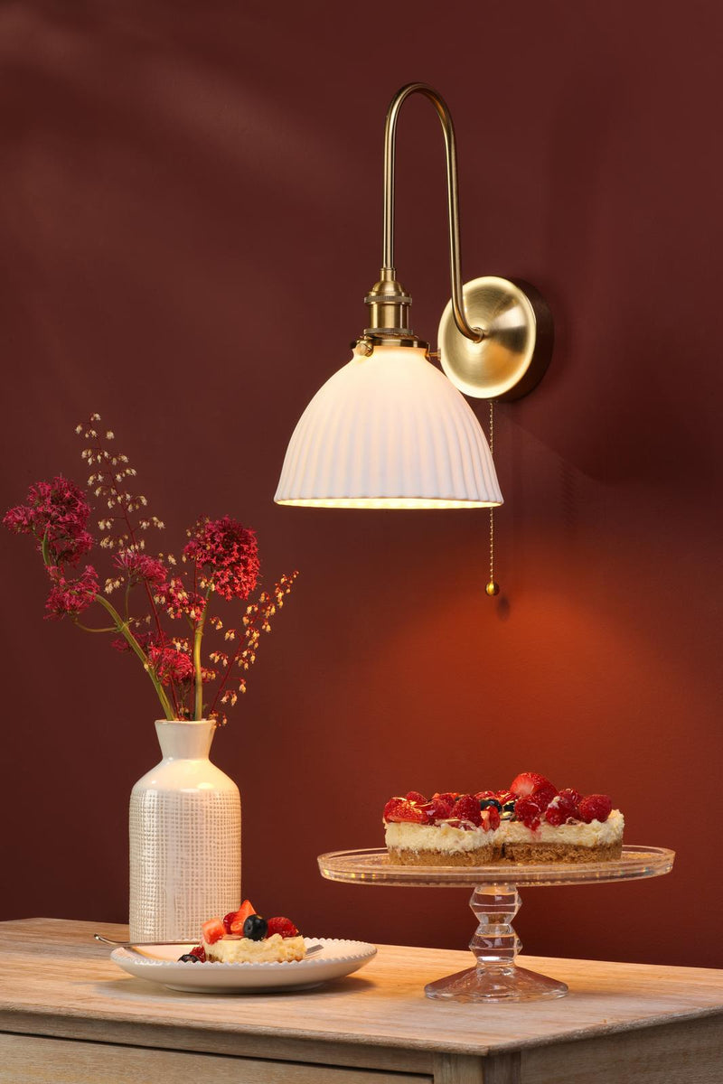 Dar Lighting Hadano Wall Light Natural Brass and White • HAD7140-09