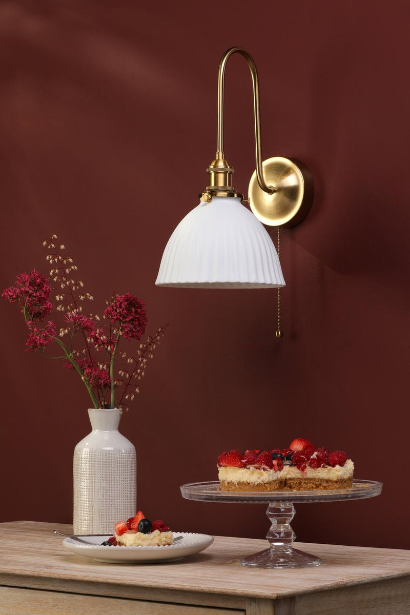 Dar Lighting Hadano Wall Light Natural Brass and White • HAD7140-09