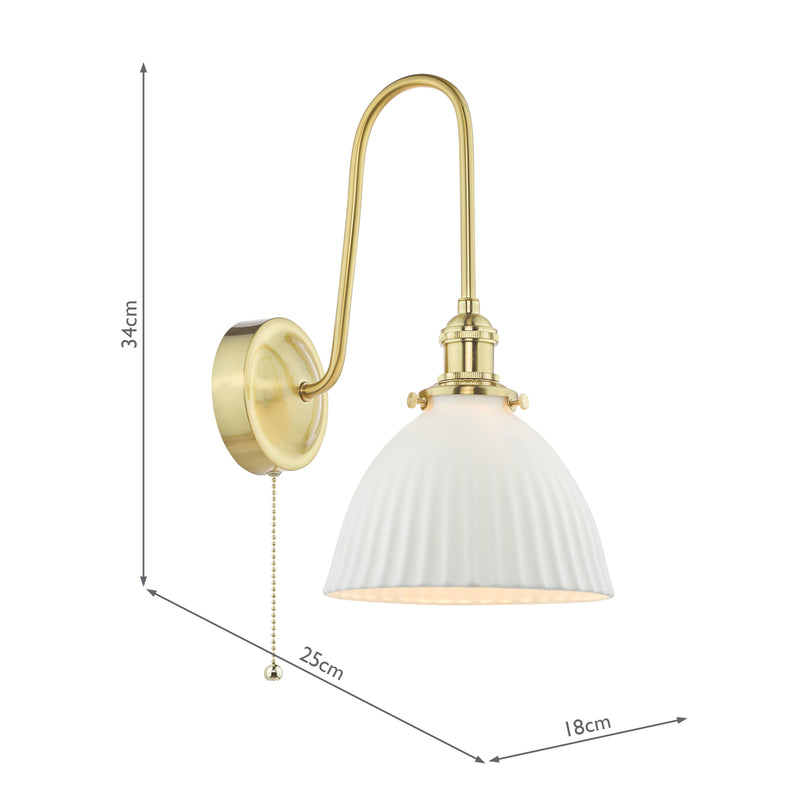 Dar Lighting Hadano Wall Light Natural Brass and White • HAD7140-09