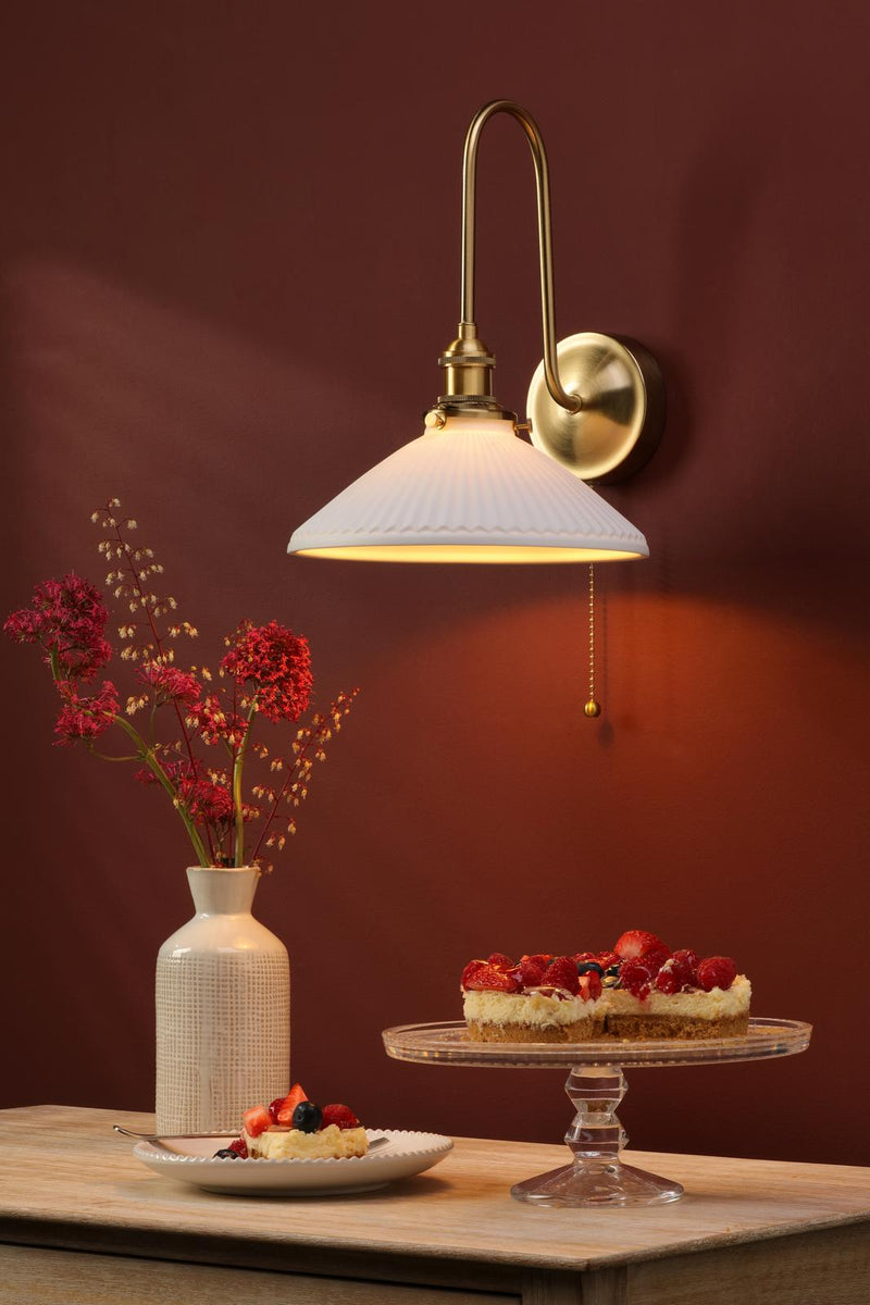 Dar Lighting Hadano Wall Light Natural Brass and White • HAD7140-10